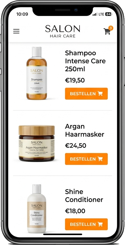Bestelsite voorbeeld voor Kappers & Salons, Shampoos & Haarverzorging